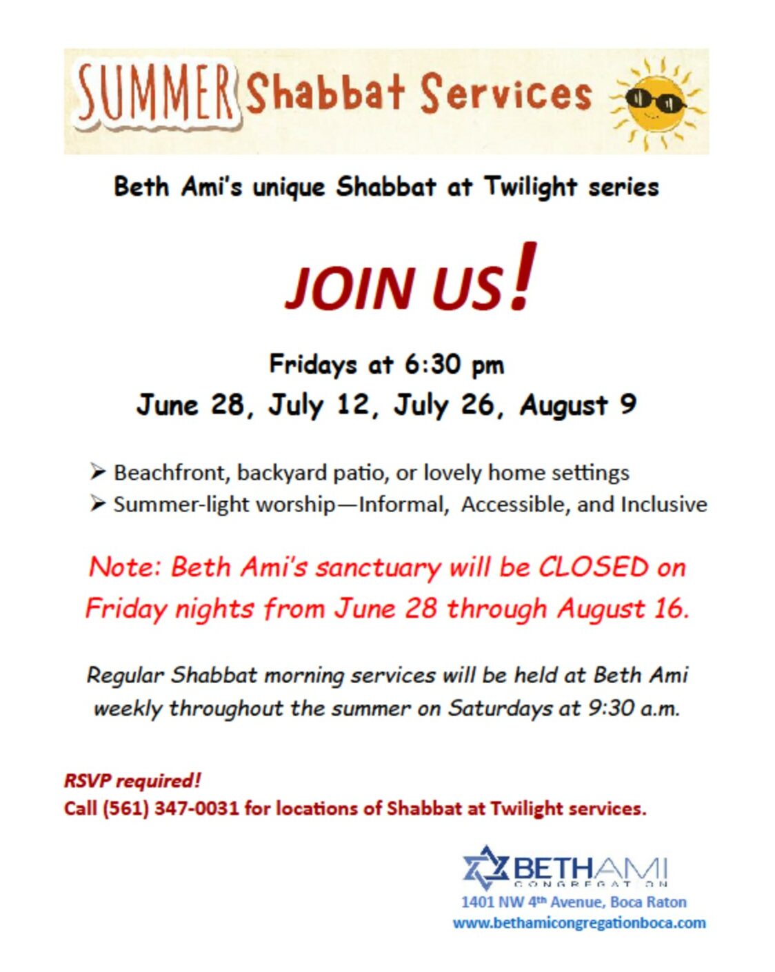 Summer Shabbat Services