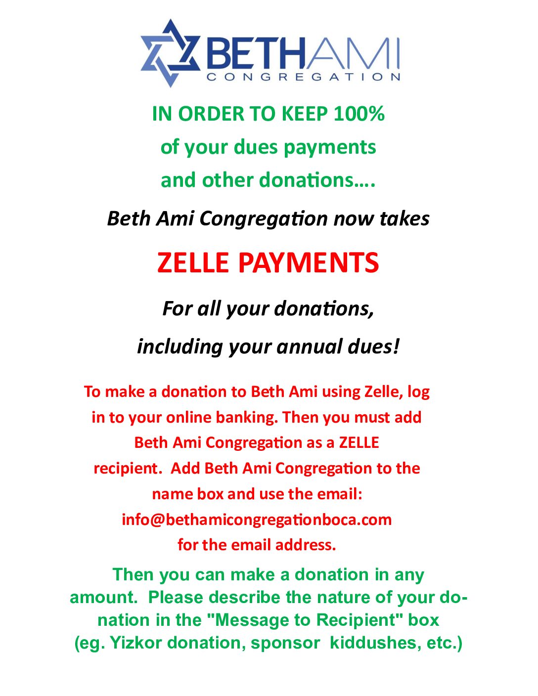 Donate Now Via Zelle!