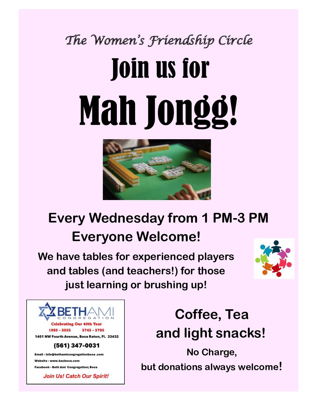 Join Us for Mah Jongg! Wednesdays @1PM