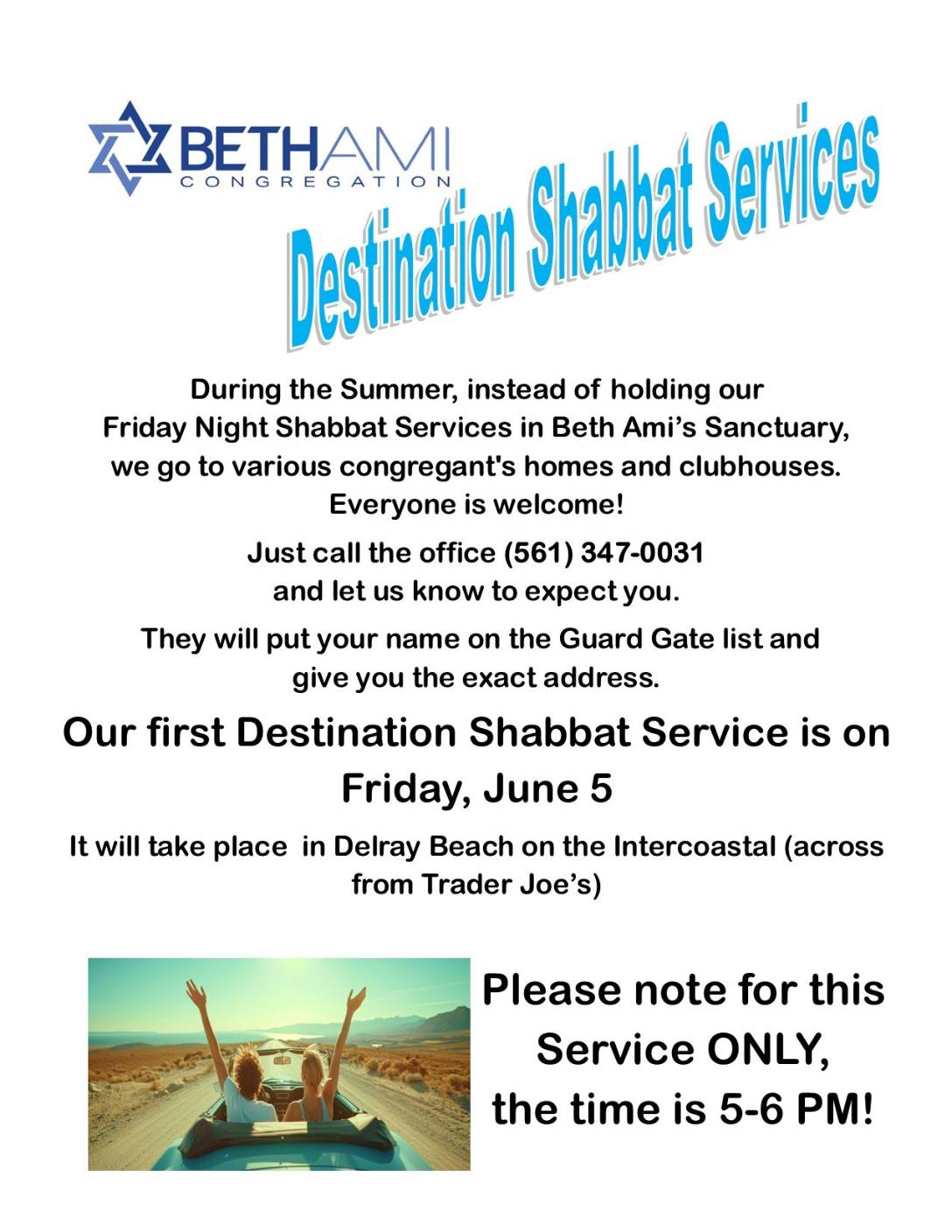 Destination Shabbat Services June 5