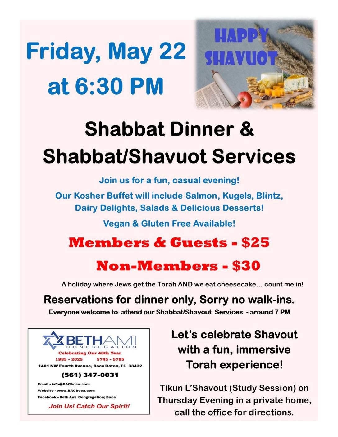 Shavout Dinner May 22