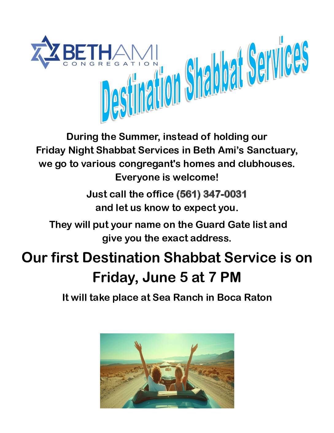 Destination Shabbat Service June 5