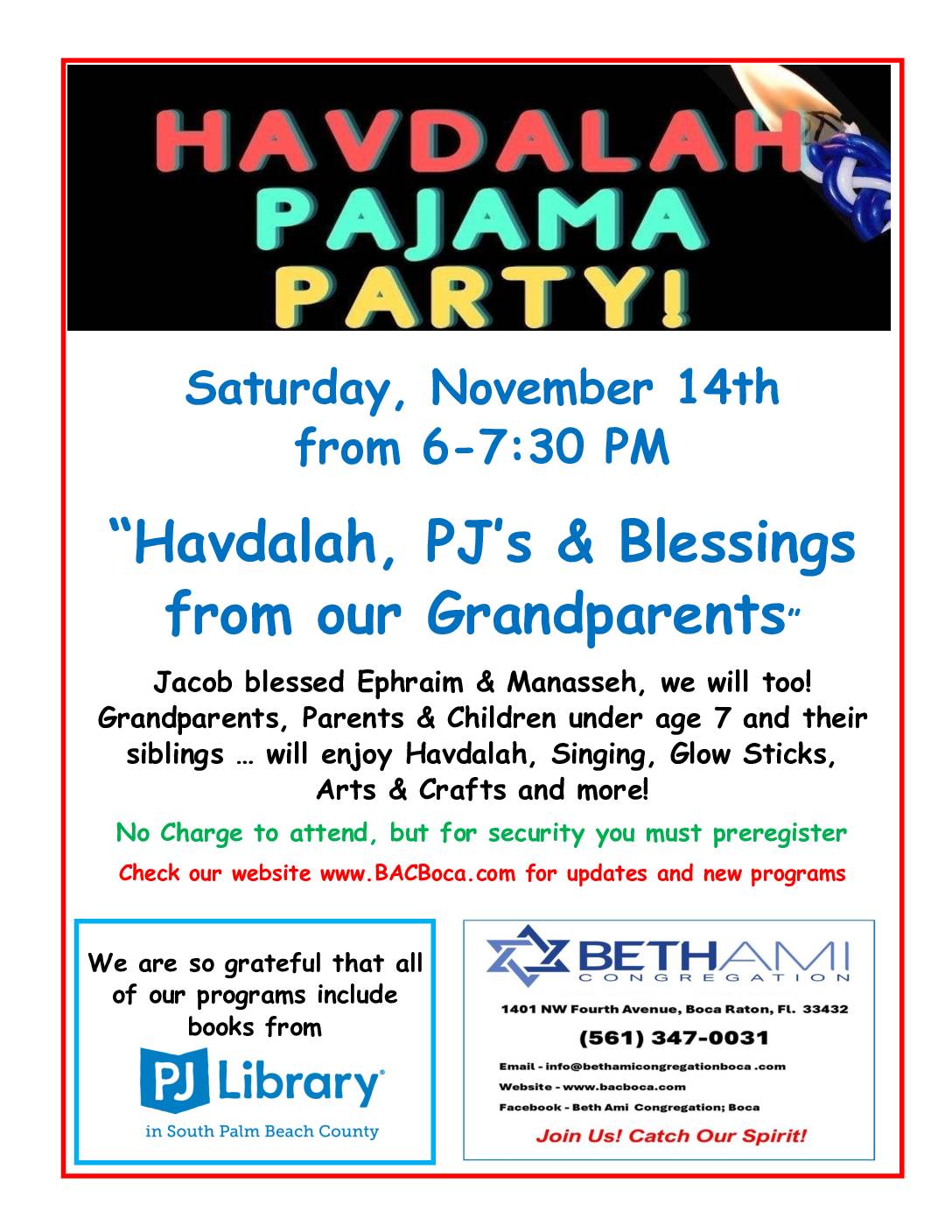 Havdalah Pajama Party! 11/14