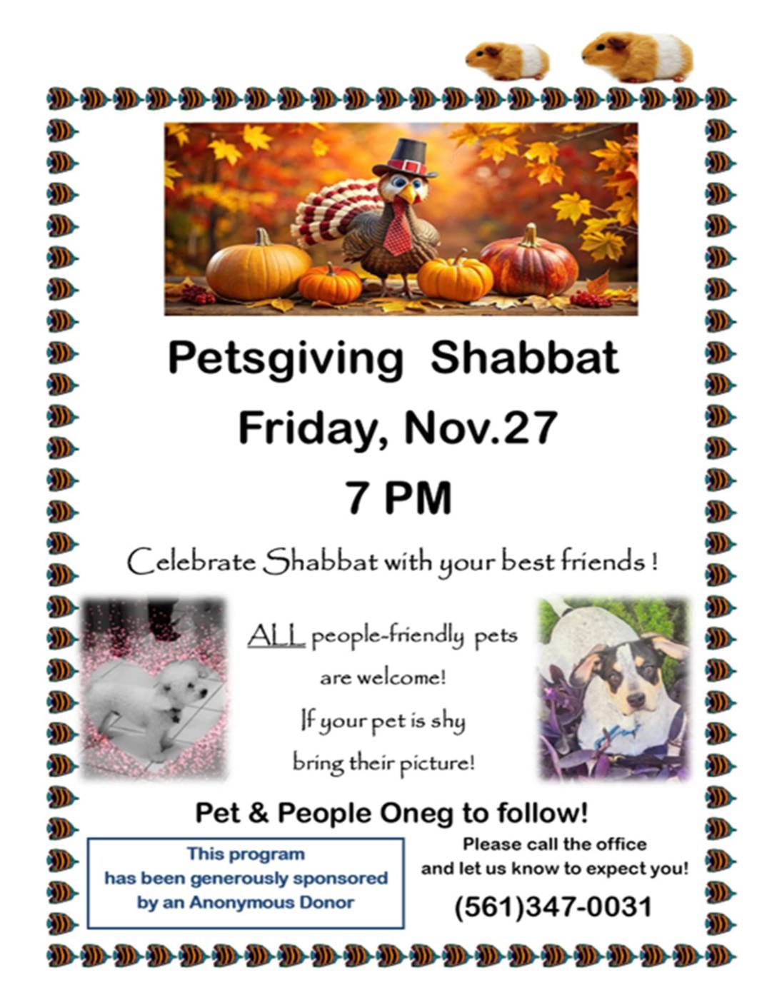 Petsgiving Shabbat Nov 27 2026 Flyer